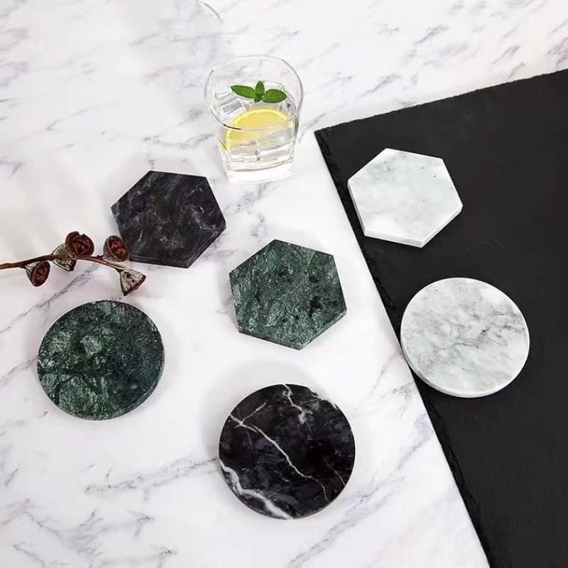 Marble Coaster Set - واقيات رخامية مستديرة مضادة للانزلاق ،