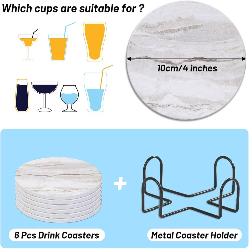 طقم من 6 قطع من المفارش الماصة - مراجعة Marble Coaster Set وسعره
